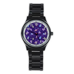 Space Seamless Pattern Stainless Steel Round Watch