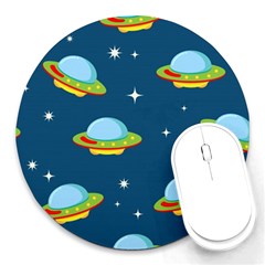 Seamless Pattern Ufo With Star Space Galaxy Background Round Mousepads by Vaneshart