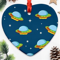 Seamless Pattern Ufo With Star Space Galaxy Background Ornament (Heart)