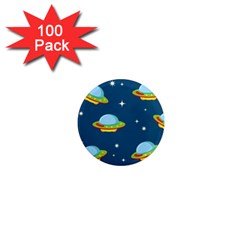 Seamless Pattern Ufo With Star Space Galaxy Background 1  Mini Magnets (100 pack) 