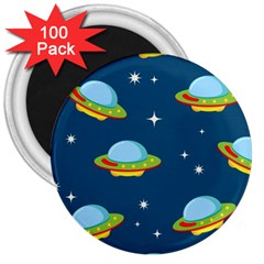 Seamless Pattern Ufo With Star Space Galaxy Background 3  Magnets (100 pack)