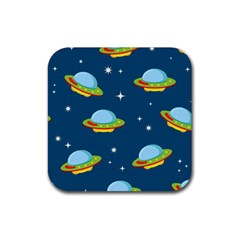 Seamless Pattern Ufo With Star Space Galaxy Background Rubber Coaster (Square) 