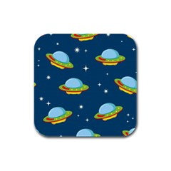 Seamless Pattern Ufo With Star Space Galaxy Background Rubber Square Coaster (4 pack) 