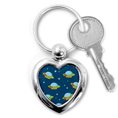 Seamless Pattern Ufo With Star Space Galaxy Background Key Chain (Heart)