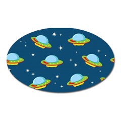 Seamless Pattern Ufo With Star Space Galaxy Background Oval Magnet