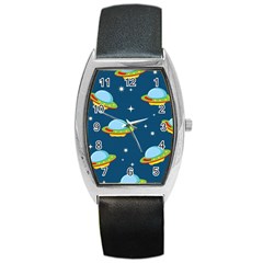 Seamless Pattern Ufo With Star Space Galaxy Background Barrel Style Metal Watch