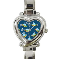 Seamless Pattern Ufo With Star Space Galaxy Background Heart Italian Charm Watch