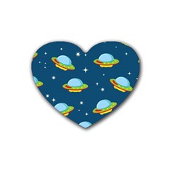 Seamless Pattern Ufo With Star Space Galaxy Background Heart Coaster (4 Pack)  by Vaneshart