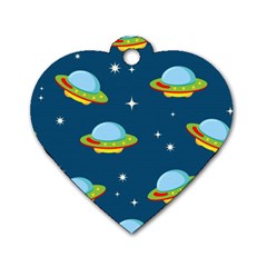 Seamless Pattern Ufo With Star Space Galaxy Background Dog Tag Heart (One Side)