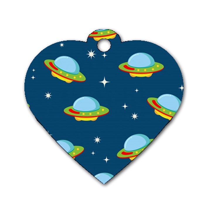 Seamless Pattern Ufo With Star Space Galaxy Background Dog Tag Heart (Two Sides)