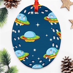 Seamless Pattern Ufo With Star Space Galaxy Background Ornament (Oval Filigree)