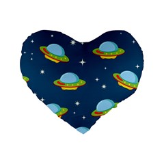 Seamless Pattern Ufo With Star Space Galaxy Background Standard 16  Premium Flano Heart Shape Cushions