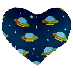 Seamless Pattern Ufo With Star Space Galaxy Background Large 19  Premium Flano Heart Shape Cushions