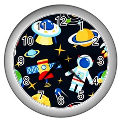 Space Seamless Pattern Wall Clock (silver) by Vaneshart