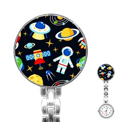 Space Seamless Pattern Stainless Steel Nurses Watch by Vaneshart