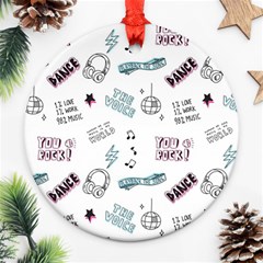 Music Themed Doodle Seamless Background Ornament (round) by Vaneshart