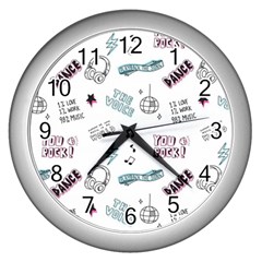 Music Themed Doodle Seamless Background Wall Clock (silver) by Vaneshart