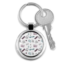 Music Themed Doodle Seamless Background Key Chain (round) by Vaneshart