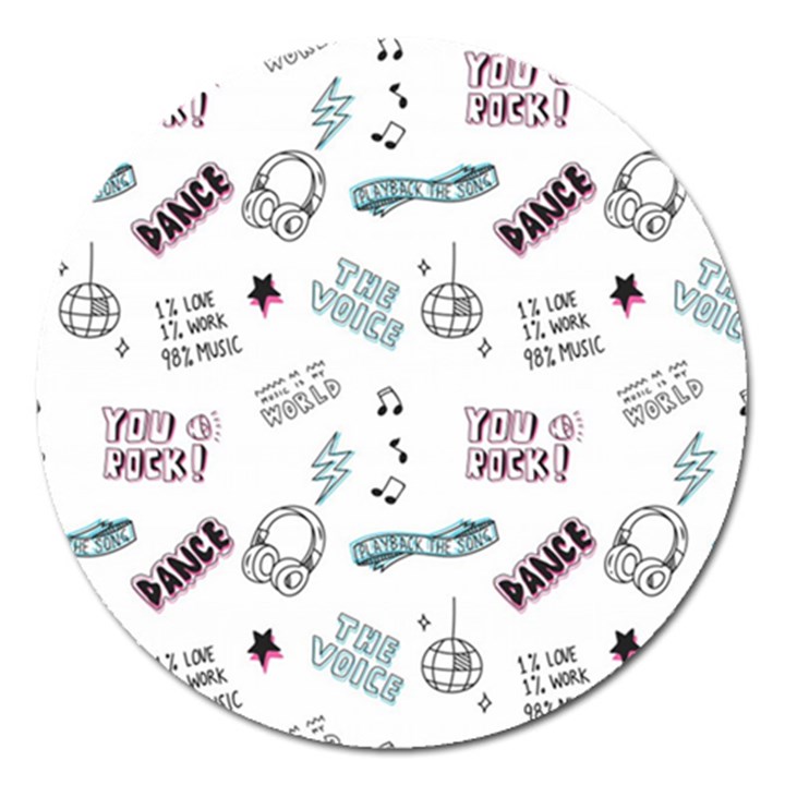 Music Themed Doodle Seamless Background Magnet 5  (Round)