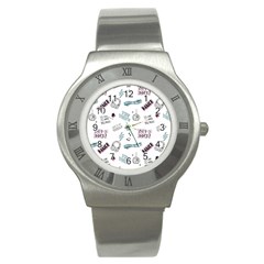 Music Themed Doodle Seamless Background Stainless Steel Watch by Vaneshart