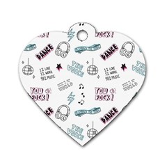 Music Themed Doodle Seamless Background Dog Tag Heart (one Side) by Vaneshart