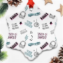 Music Themed Doodle Seamless Background Snowflake Ornament (two Sides) by Vaneshart