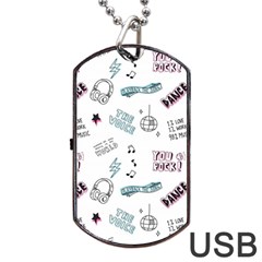 Music Themed Doodle Seamless Background Dog Tag Usb Flash (one Side) by Vaneshart