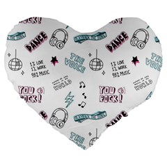 Music Themed Doodle Seamless Background Large 19  Premium Heart Shape Cushions by Vaneshart