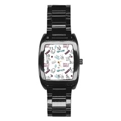 Music Themed Doodle Seamless Background Stainless Steel Barrel Watch by Vaneshart