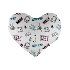 Music Themed Doodle Seamless Background Standard 16  Premium Flano Heart Shape Cushions by Vaneshart