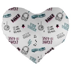 Music Themed Doodle Seamless Background Large 19  Premium Flano Heart Shape Cushions by Vaneshart