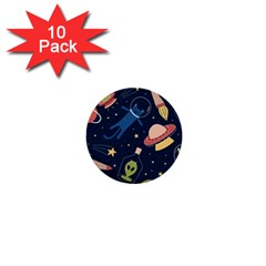 Seamless Pattern With Funny Aliens Cat Galaxy 1  Mini Buttons (10 Pack)  by Vaneshart