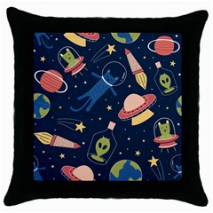 Seamless Pattern With Funny Aliens Cat Galaxy Throw Pillow Case (black) by Vaneshart