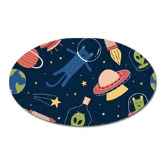 Seamless Pattern With Funny Aliens Cat Galaxy Oval Magnet by Vaneshart