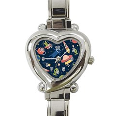 Seamless Pattern With Funny Aliens Cat Galaxy Heart Italian Charm Watch by Vaneshart