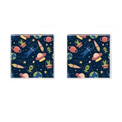 Seamless Pattern With Funny Aliens Cat Galaxy Cufflinks (square) by Vaneshart