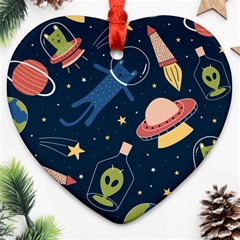 Seamless Pattern With Funny Aliens Cat Galaxy Heart Ornament (two Sides) by Vaneshart