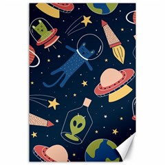 Seamless Pattern With Funny Aliens Cat Galaxy Canvas 24  X 36  by Vaneshart