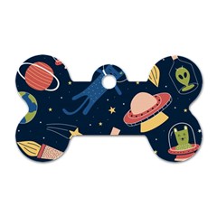 Seamless Pattern With Funny Aliens Cat Galaxy Dog Tag Bone (two Sides) by Vaneshart