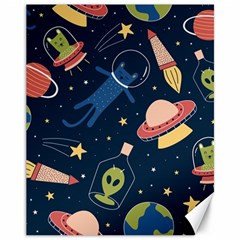 Seamless Pattern With Funny Aliens Cat Galaxy Canvas 11  X 14  by Vaneshart