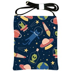 Seamless Pattern With Funny Aliens Cat Galaxy Shoulder Sling Bag by Vaneshart