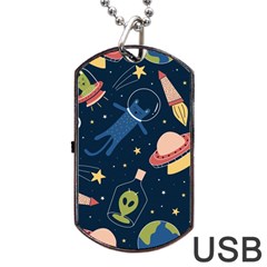 Seamless Pattern With Funny Aliens Cat Galaxy Dog Tag Usb Flash (one Side) by Vaneshart