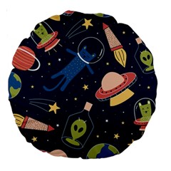 Seamless Pattern With Funny Aliens Cat Galaxy Large 18  Premium Round Cushions