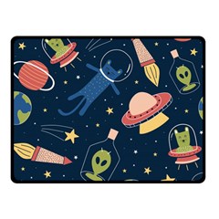 Seamless Pattern With Funny Aliens Cat Galaxy Double Sided Fleece Blanket (small)  by Vaneshart