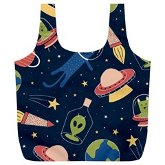 Seamless Pattern With Funny Aliens Cat Galaxy Full Print Recycle Bag (xl) by Vaneshart