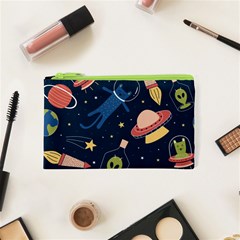 Seamless Pattern With Funny Aliens Cat Galaxy Cosmetic Bag (xs) by Vaneshart