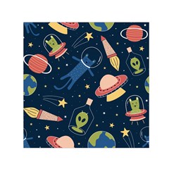 Seamless Pattern With Funny Aliens Cat Galaxy Small Satin Scarf (square) by Vaneshart