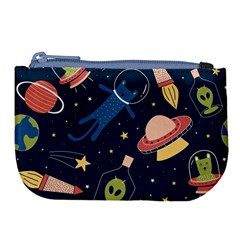 Seamless Pattern With Funny Aliens Cat Galaxy Large Coin Purse by Vaneshart