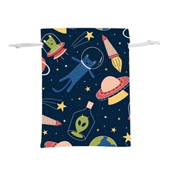 Seamless Pattern With Funny Aliens Cat Galaxy Lightweight Drawstring Pouch (s) by Vaneshart