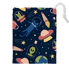 Seamless Pattern With Funny Aliens Cat Galaxy Drawstring Pouch (5xl) by Vaneshart